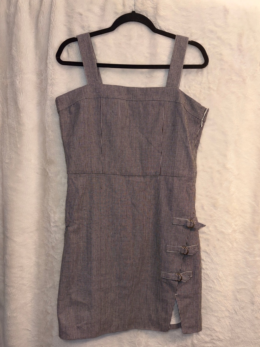 Simply Noelle Gray Pinstripe Sheath Mini Dress with Side Buckles